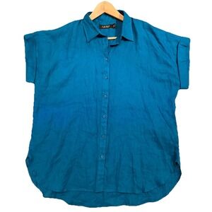 Lauren Ralph Lauren Linen Dolman-Sleeve Button-Down Shirt Size XL, black label